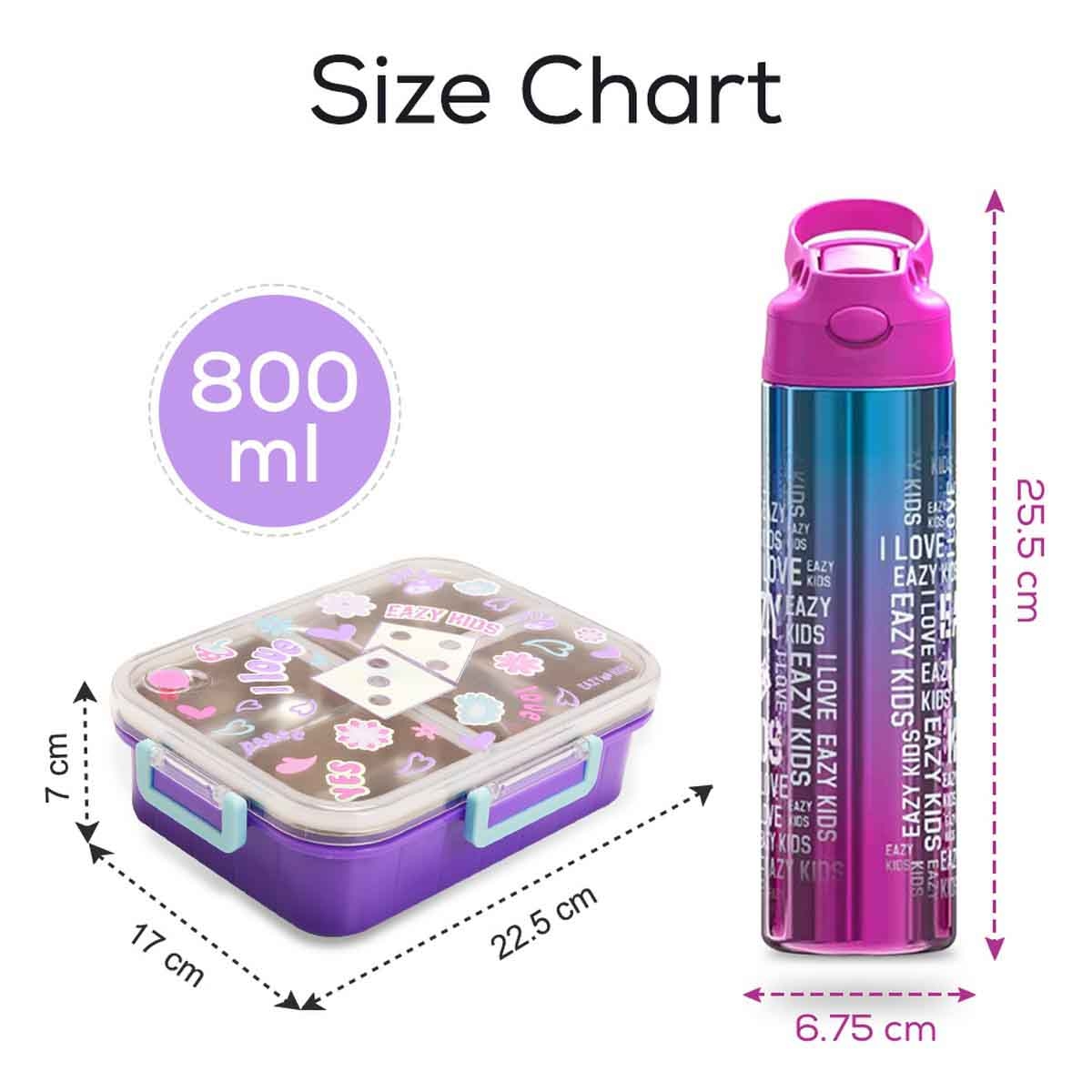 إيزي كيدز صندوق غداء بنتو بسعة 800 مل من ستانلس ستيل بثلاثة أقسام بتصميم فلورال مع زجاجة ماء من ستانلس ستيل