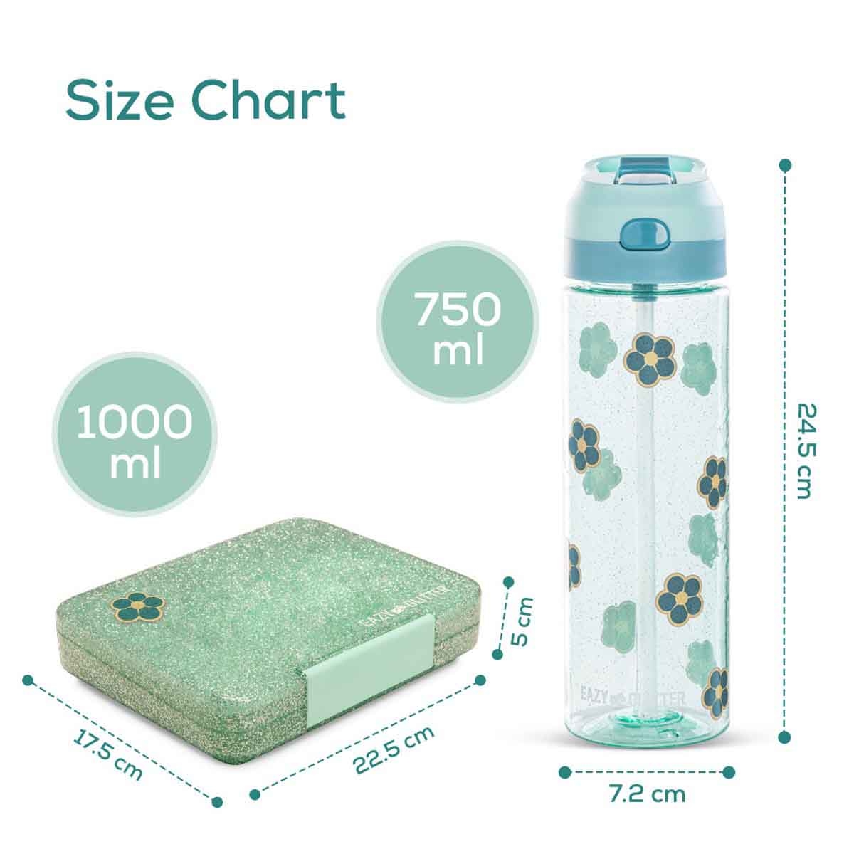 إيزي كيدز صندوق غداء بنتو غليتر قابل للتقسيم 6 و4 أقسام مع زجاجة ماء