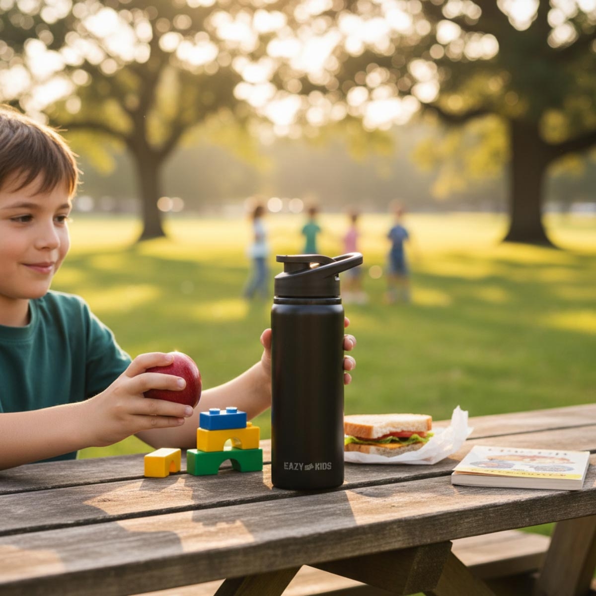 زجاجة مياه رياضية للأطفال من إيزي كيدز، سعة 700 مل، مصنوعة من الفولاذ المقاوم للصدأ الأسود
