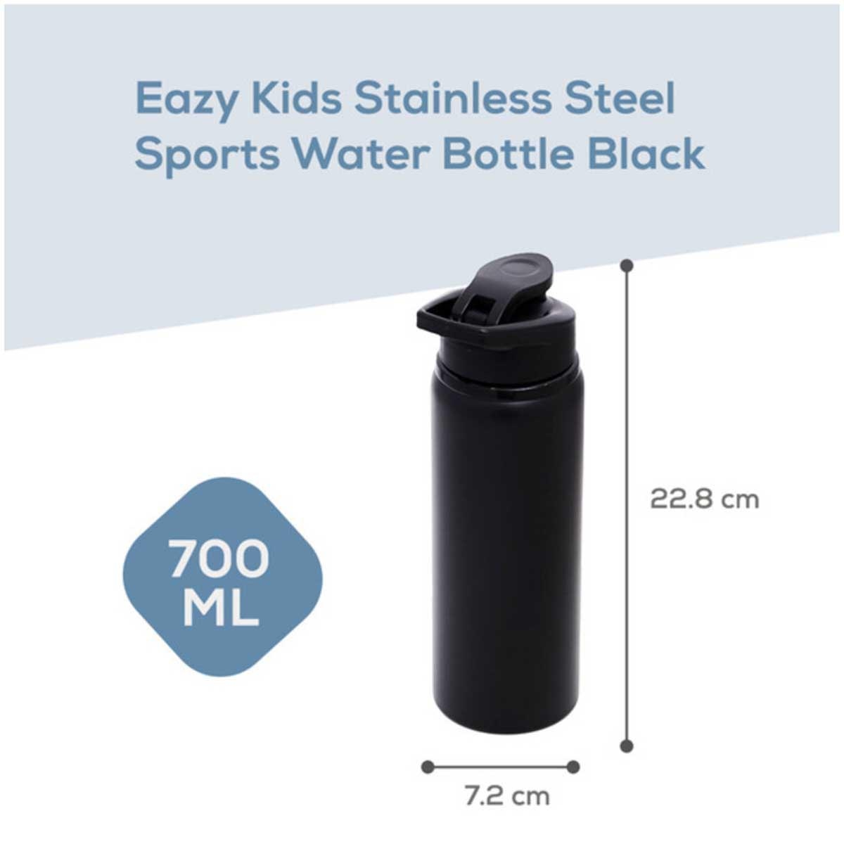 زجاجة مياه رياضية للأطفال من إيزي كيدز، سعة 700 مل، مصنوعة من الفولاذ المقاوم للصدأ الأسود
