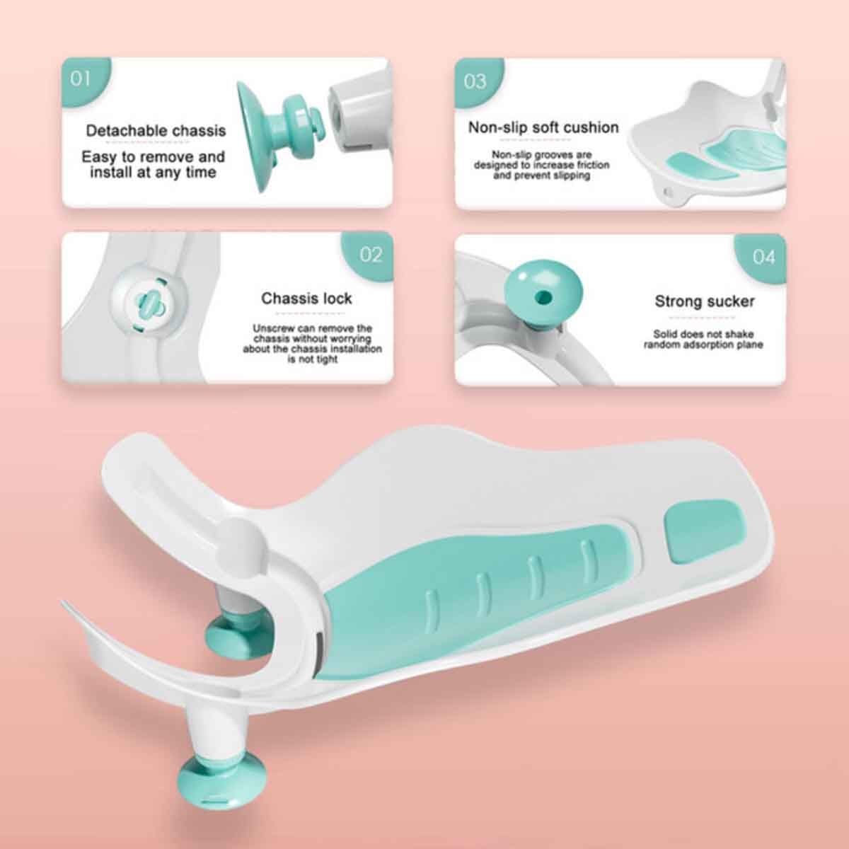 إيزي كيدز مجموعة حوض دعم استحمام 2 في 1 أخضر مع محطة تنظيف للأطفال، 0-2 سنة