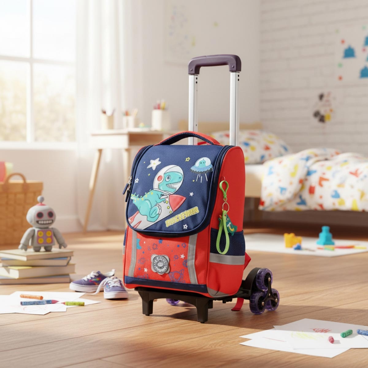 إيزي كيدز حقيبة مدرسية دينو في الفضاء مع عربة