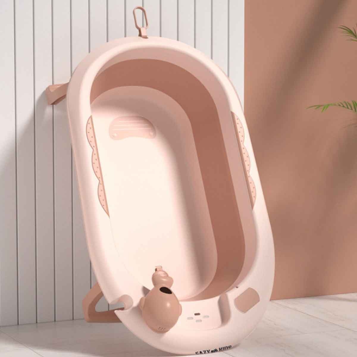 إيزي كيدز حوض استحمام قابل للطي باللون البرتقالي مع مقياس حرارة وكوب غسل رأس الرضيع