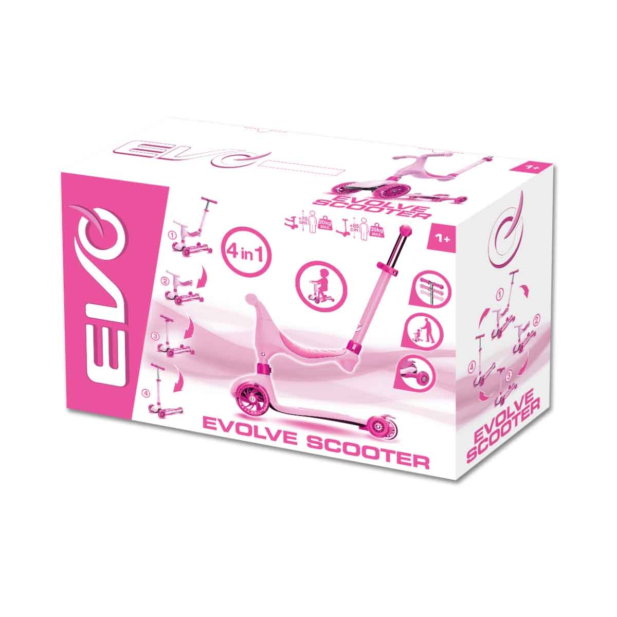 إيفو سكوتر ركوب 4-في-1 إيفولف وردي للبنات، 3-4 سنوات