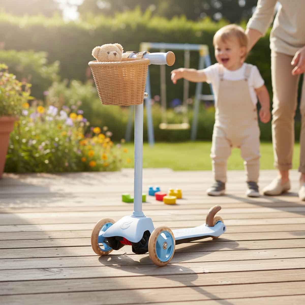 إيفو سكوتر ركوب ميني كروزر أزرق سماوي مع سلة للأولاد، 3-4 سنوات