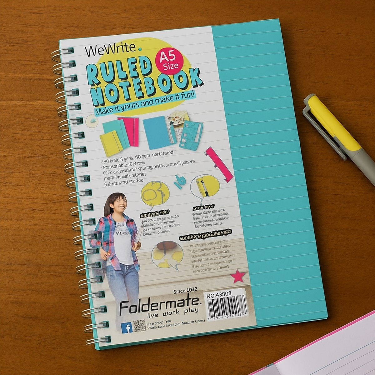 فوردورمايت دفتر بسلك حلزوني بحجم A5، 150 ورقة، وزن 80 غرام، تصميم وي رايت، لون باستيل، لخمس مواد، ألوان متنوعة، مجموعة من 10