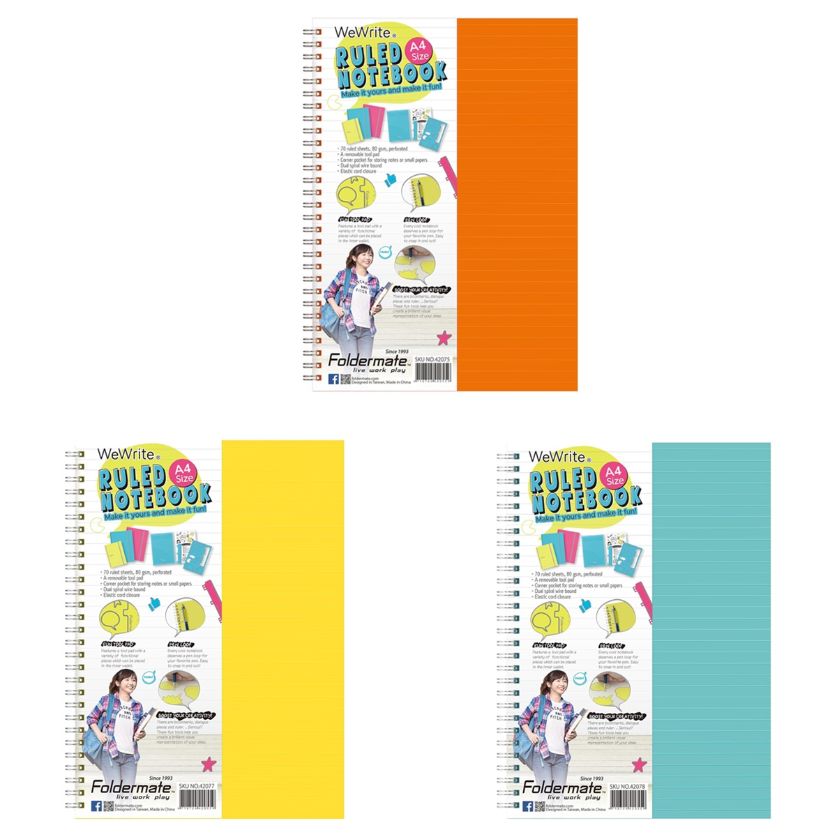 فوردورمايت دفتر بسلك حلزوني بحجم A4، 70 ورقة، وزن 80 غرام، تصميم وي رايت، لون باستيل، لمادة واحدة، ألوان متنوعة، مجموعة من 10