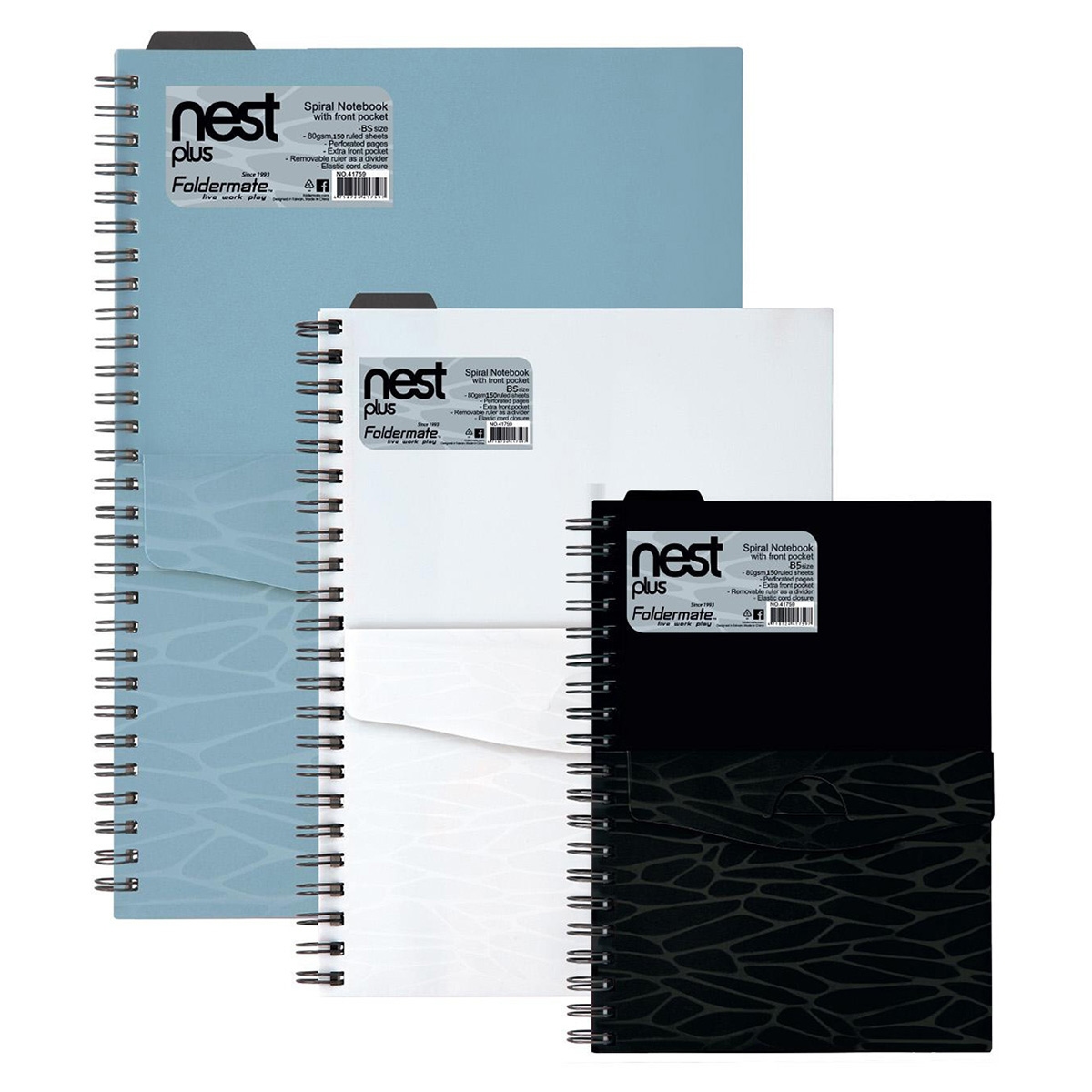 فوردورمايت دفتر بسلك حلزوني بحجم B5، 150 ورقة، وزن 80 غرام، تصميم نيست بلس، لون منتظم، لخمس مواد، ألوان متنوعة، مجموعة من 10