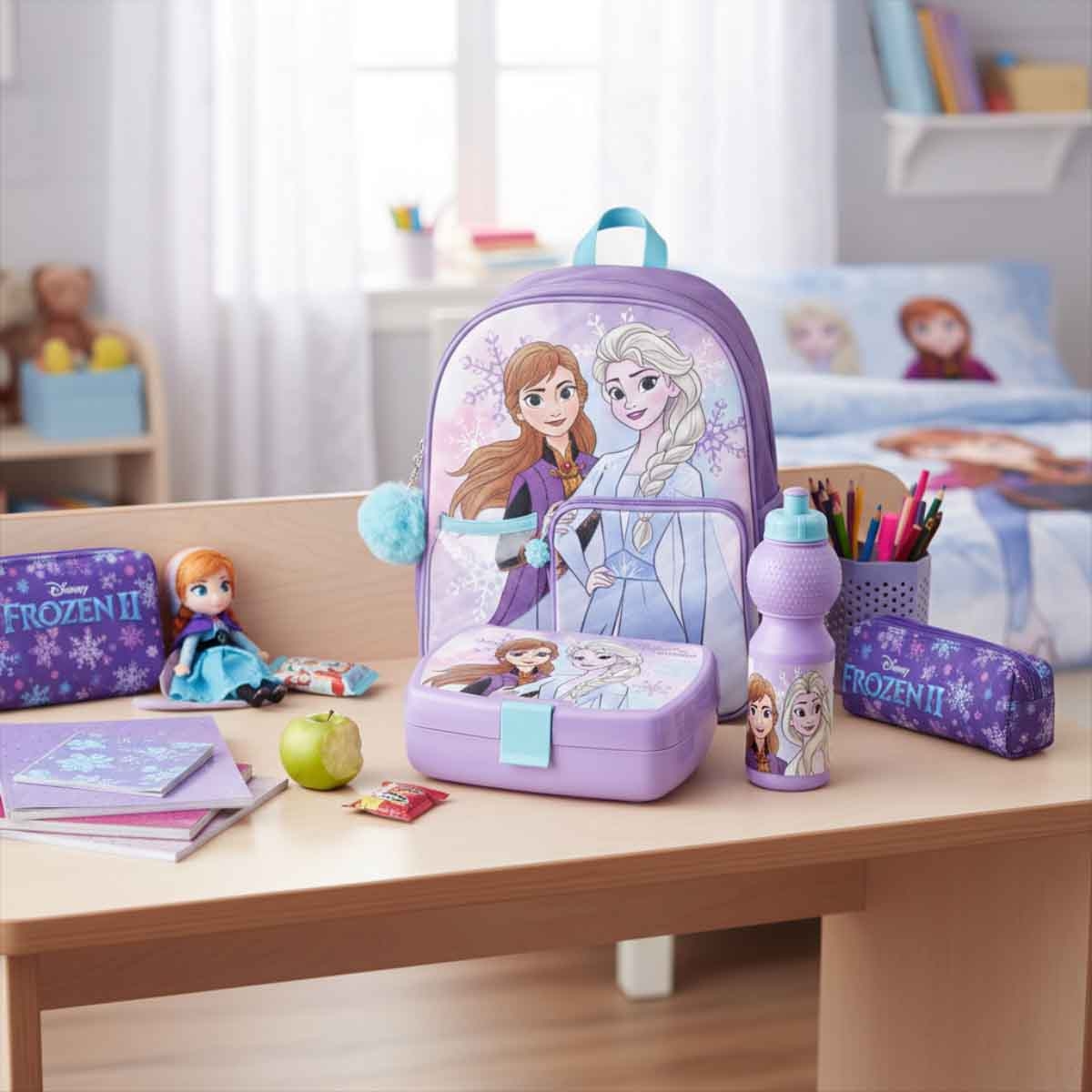 فروزن مجموعة حقيبة ترولي وظهر مقاس 14 انش مع صندوق غداء وزجاجة ماء