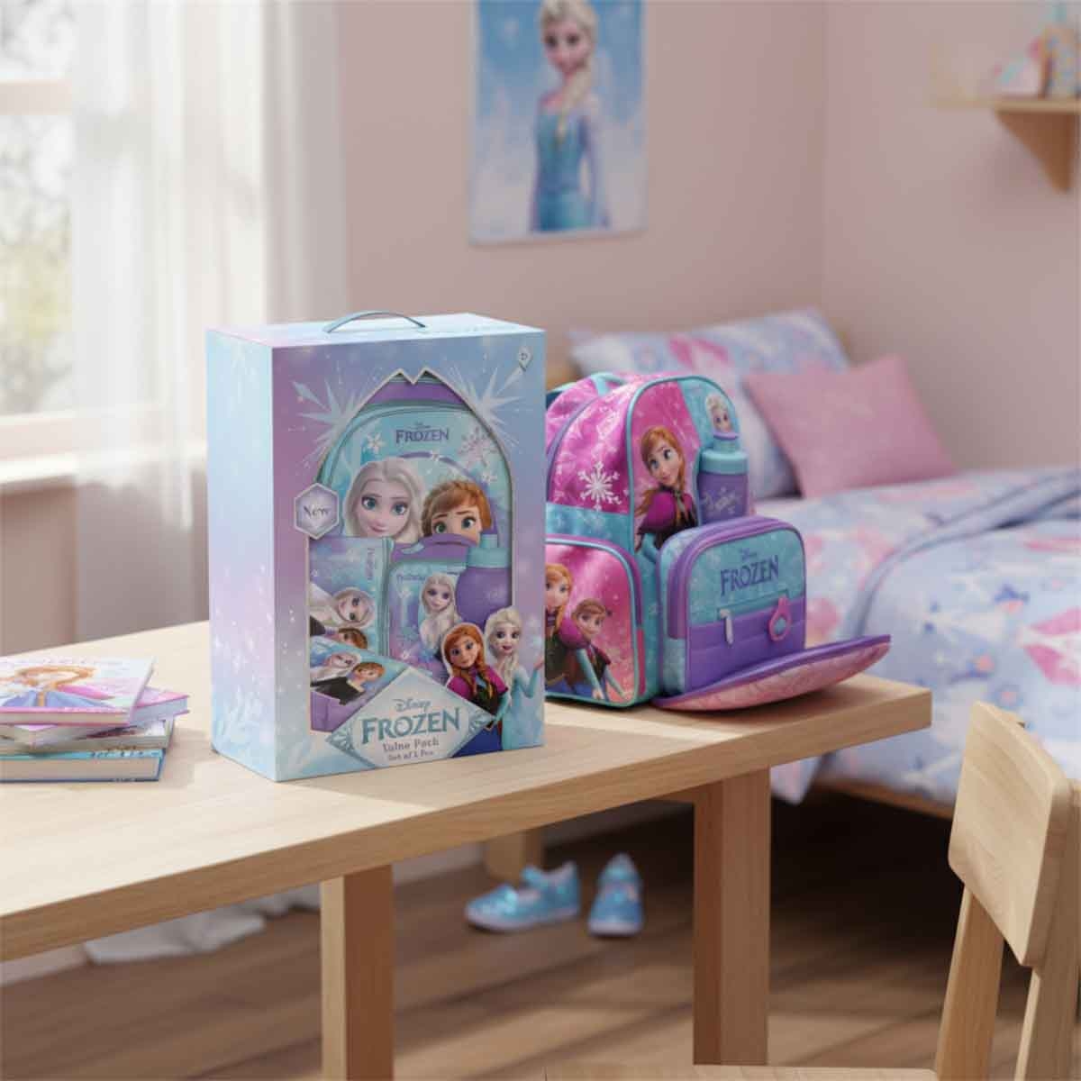 فروزن مجموعة حقيبة ترولي 5 في 1 مقاس 16 انش مع صندوق غداء وزجاجة ومقلمة وحقيبة غداء