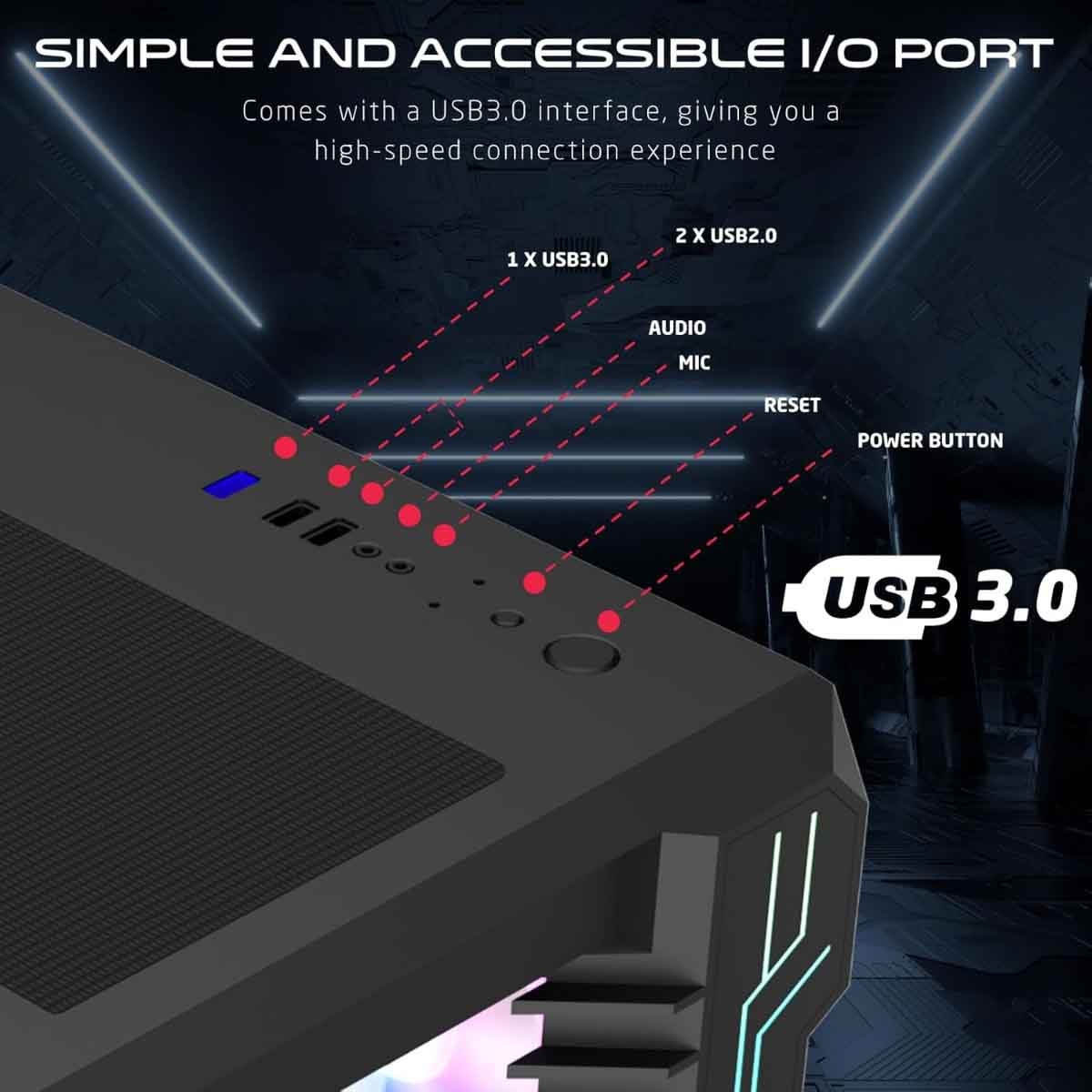 جيم أون كيس كمبيوتر متوسط الحجم للألعاب من سلسلة Emperor Midnight III باللون الأسود