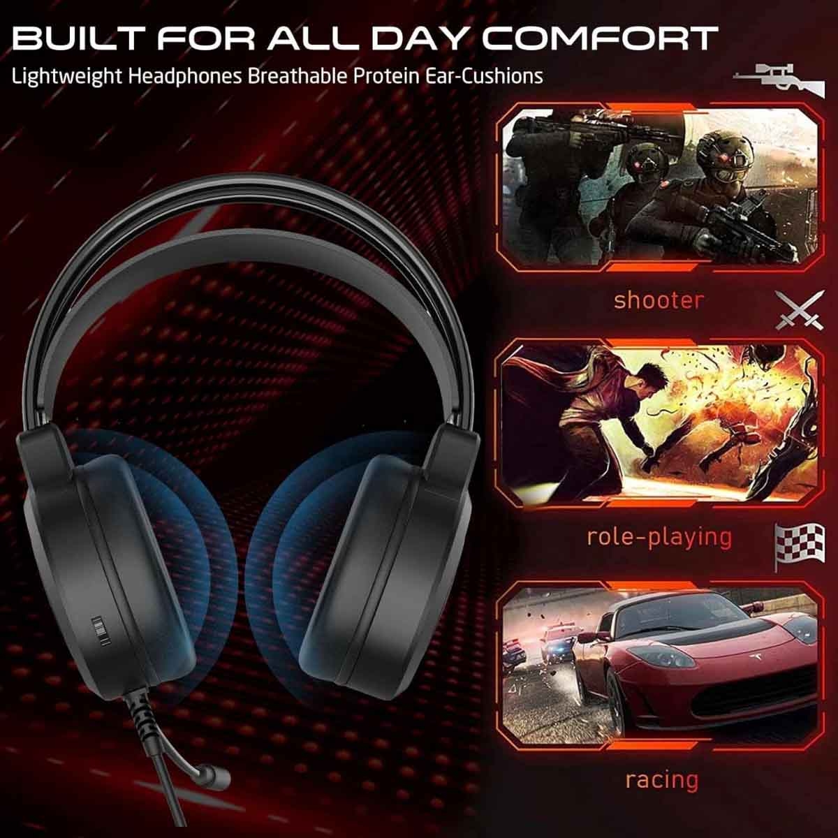 جيم أون سماعة ألعاب سلكية بإضاءة RGB موديل GOT101 Shadowfire باللون الأسود