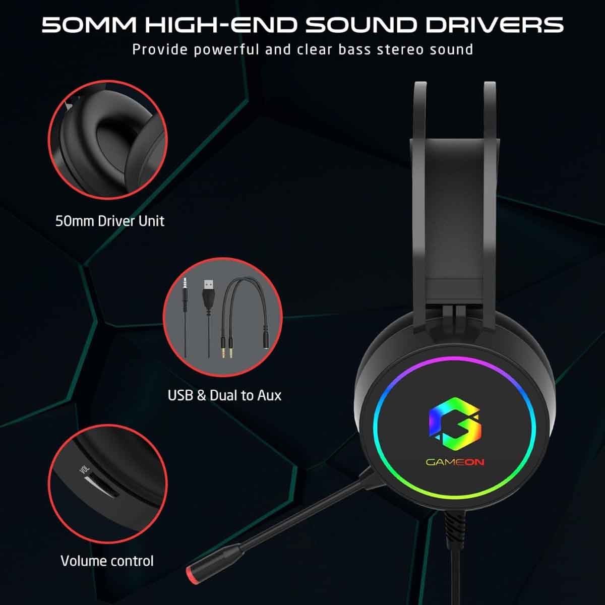 جيم أون سماعة ألعاب سلكية بإضاءة RGB موديل GOT200A Thunderstrike باللون الأسود