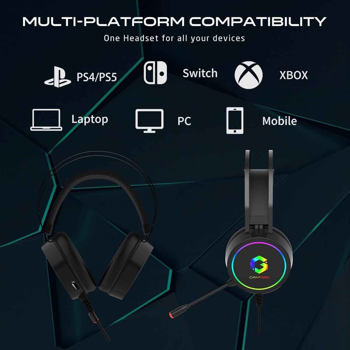 جيم أون سماعة ألعاب سلكية بإضاءة RGB موديل GOT200A Thunderstrike باللون الأسود