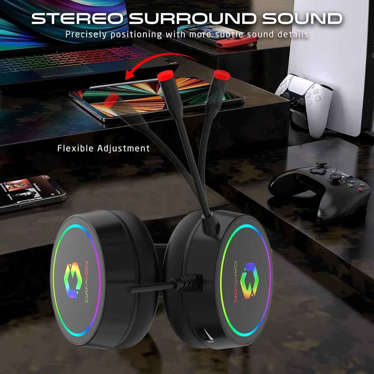 جيم أون سماعة ألعاب سلكية بإضاءة RGB موديل GOT200A Thunderstrike باللون الأسود