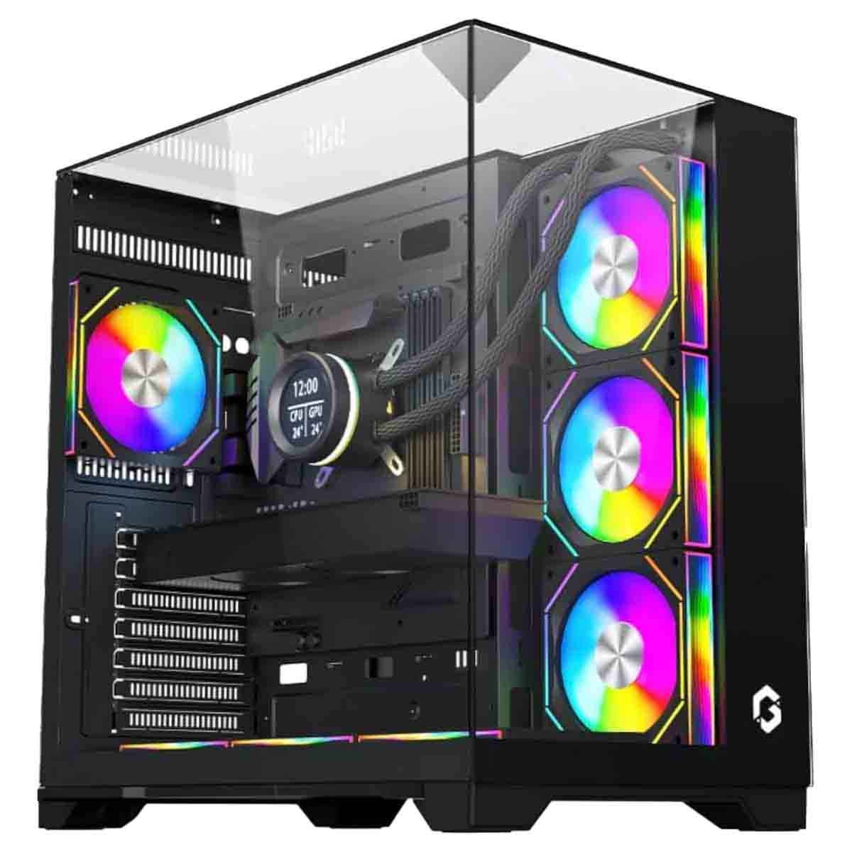 جيم أون كيس كمبيوتر متوسط الحجم للألعاب من سلسلة Valkyrie I باللون الأسود