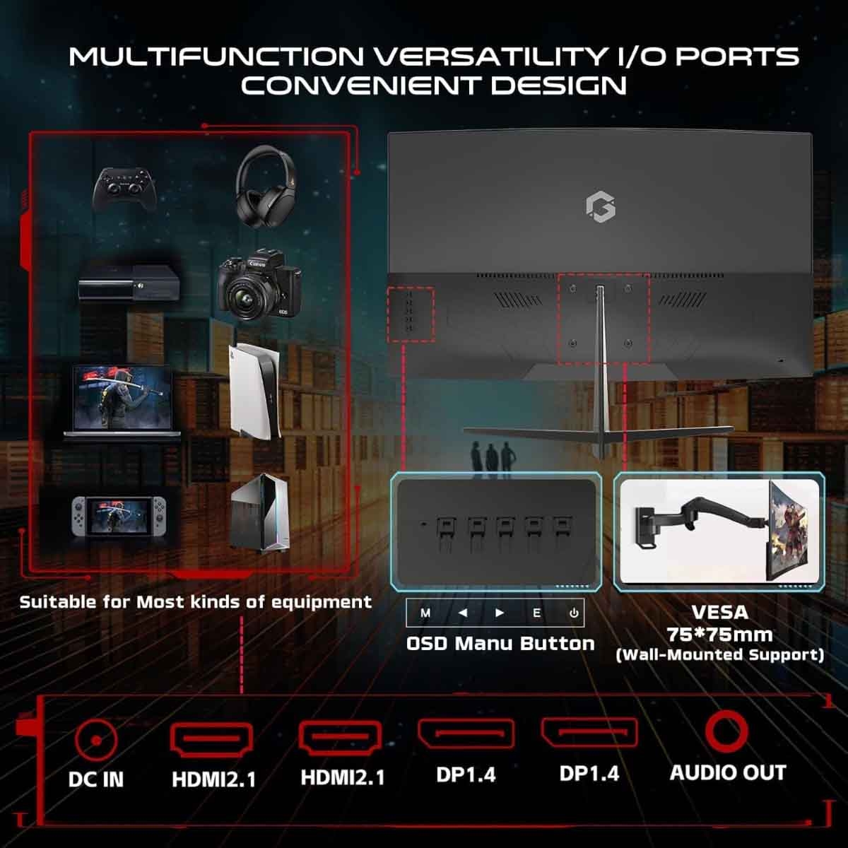 جيم أون شاشة ألعاب منحنية QHD بحجم 27" 180Hz VA موديل GOC27Q180VA