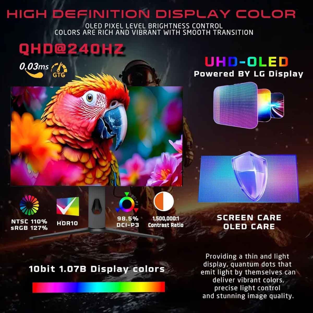 جيم أون شاشة ألعاب OLED QHD بحجم 27" 240Hz IPS سلسلة Signature X سوداء موديل GO27OLED2K
