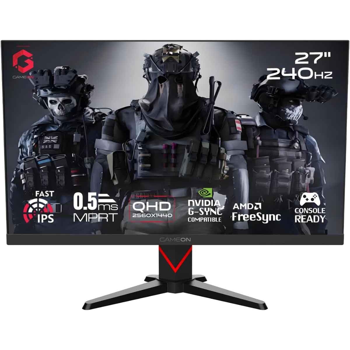 جيم أون شاشة ألعاب QHD بحجم 27" 240Hz Fast IPS سلسلة Dominator سوداء موديل GOMD27QHD240IPS