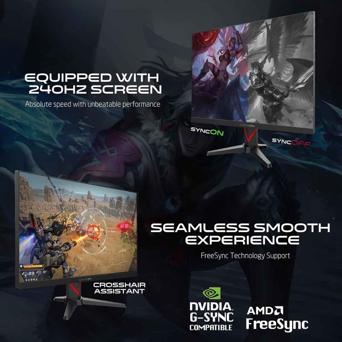 جيم أون شاشة ألعاب QHD بحجم 27" 240Hz Fast IPS سلسلة Dominator سوداء موديل GOMD27QHD240IPS