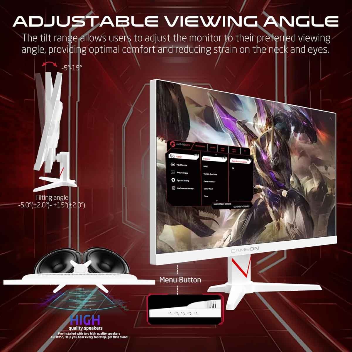 جيم أون شاشة ألعاب FHD بحجم 24" 180Hz Fast IPS سلسلة Marksman سوداء موديل GOMM24FHD180IPS