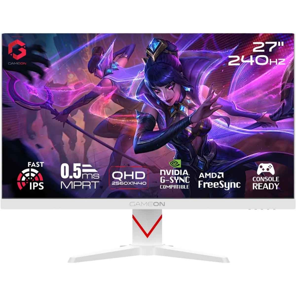 جيم أون شاشة ألعاب QHD بحجم 27" 240Hz Fast IPS سلسلة Dominator بيضاء موديل GOAD27QHD240IPS