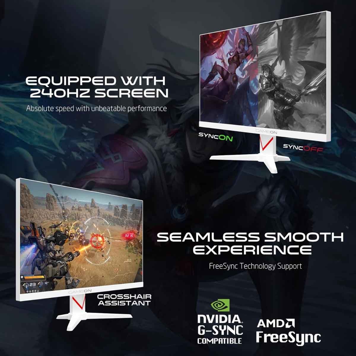 جيم أون شاشة ألعاب QHD بحجم 27" 240Hz Fast IPS سلسلة Dominator سوداء موديل GOMD27QHD240IPS