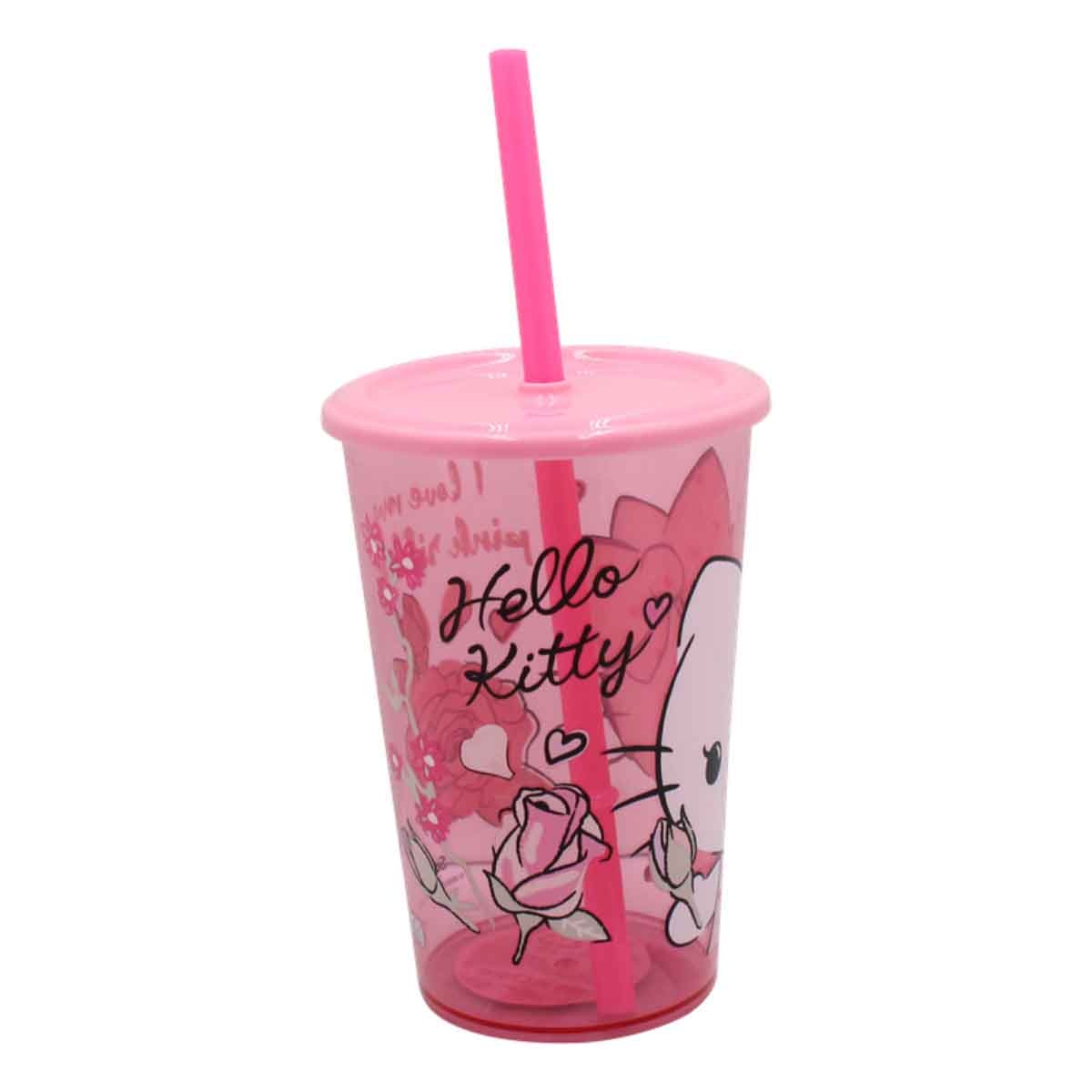 هيلو كيتي كوب شفاف وردي لطيف مع شفاطة