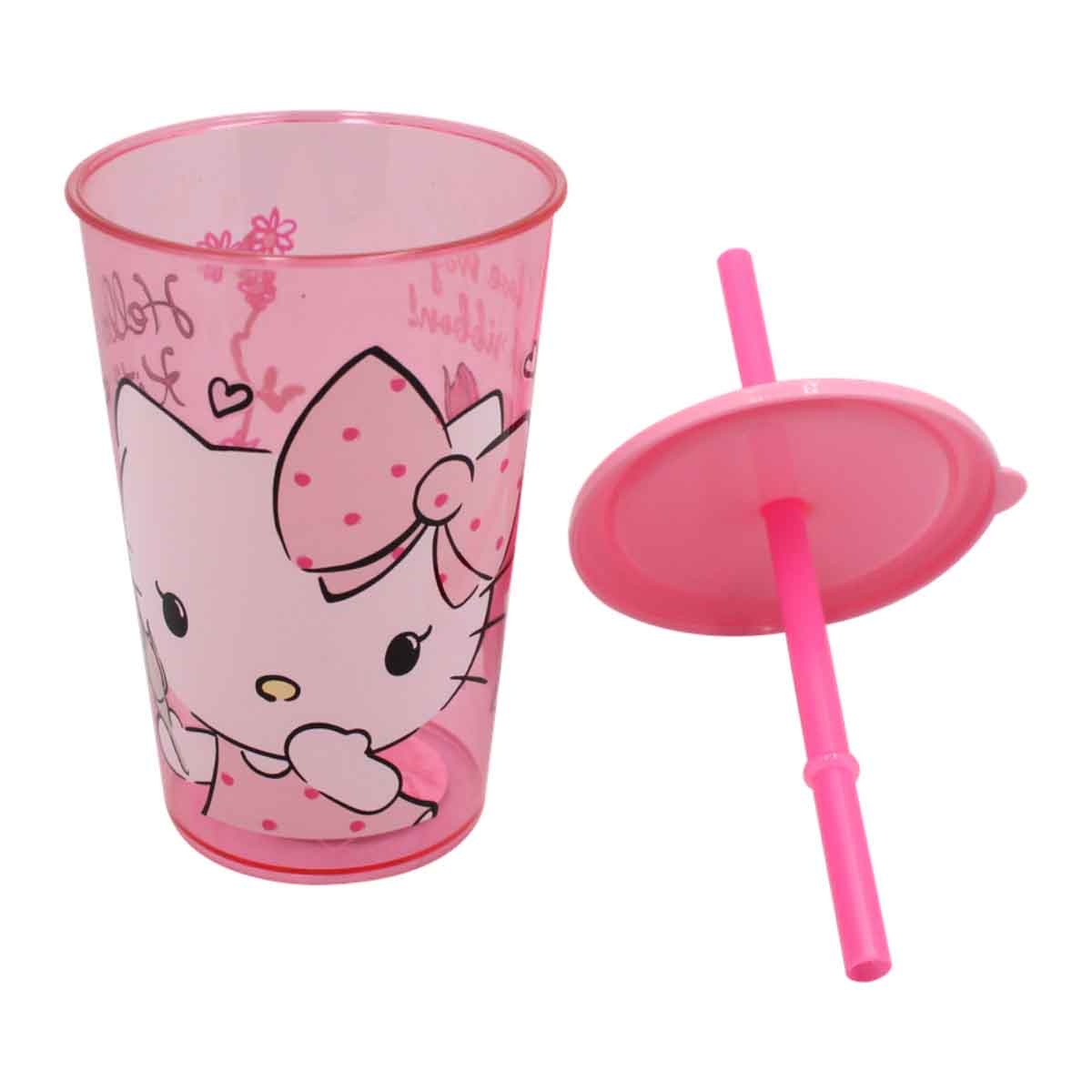هيلو كيتي كوب شفاف وردي لطيف مع شفاطة