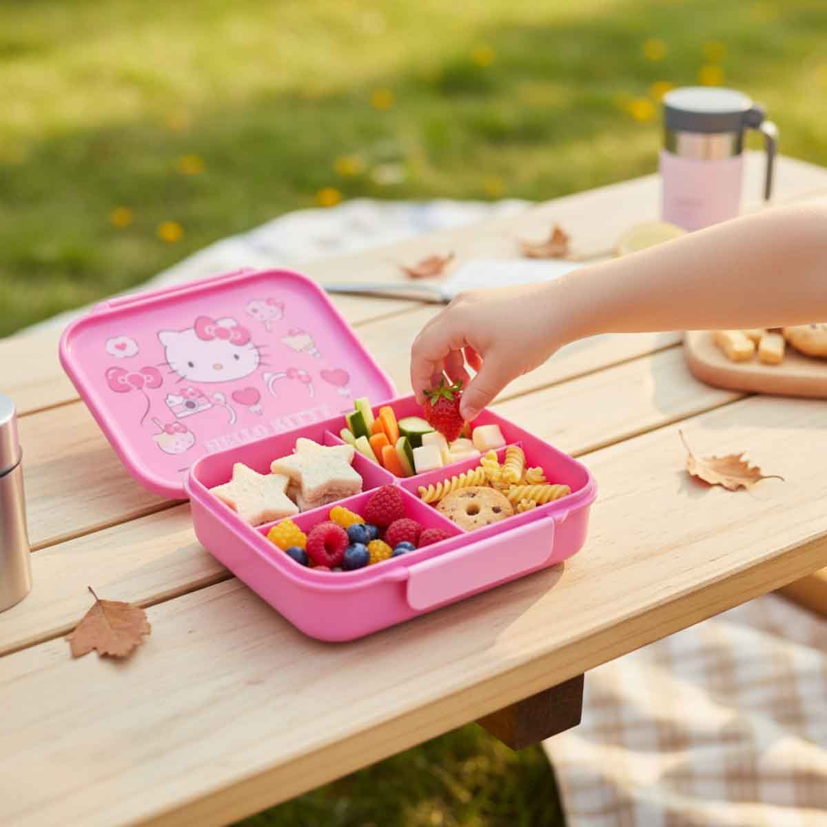 هيلو كيتي صندوق غداء بنتو خالٍ من BPA سعة 1100 مل مع 6 أقسام