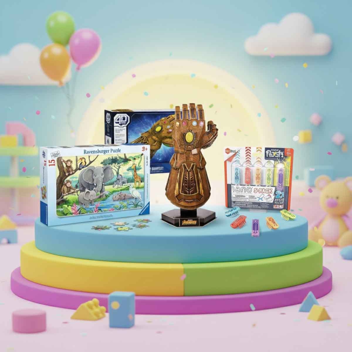 هيكس باج مجموعة نانو فلاش متنوعة مع طقم أحجية فور دي بيلد وأحجية رافنسبورجر، للجنسين، 3-4 سنوات