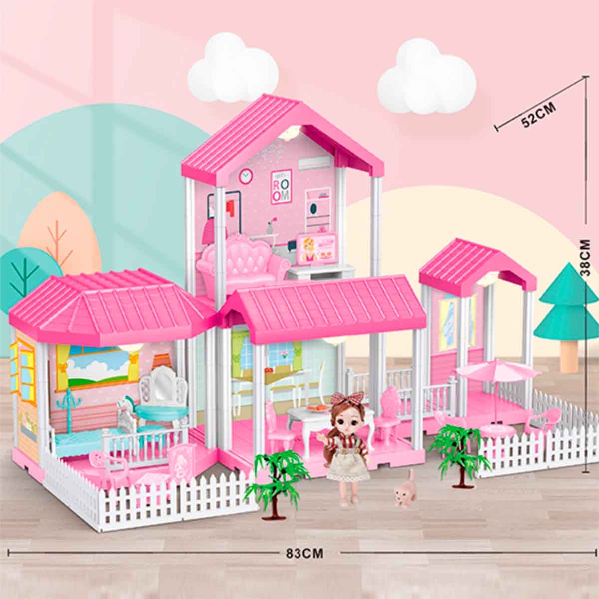 هوايدا تويز مجموعة فيلا ودمية مع إضاءة وإكسسوارات، للجنسين، 3-4 سنوات