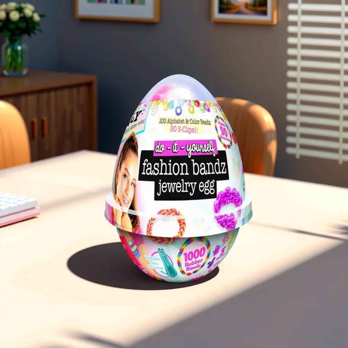 آيلي مجموعة بيضة مجوهرات فاشن باندز مع طقم ماكينة ملصقات ثلاثية الأبعاد مجموعة، للبنات، 5-7 سنوات