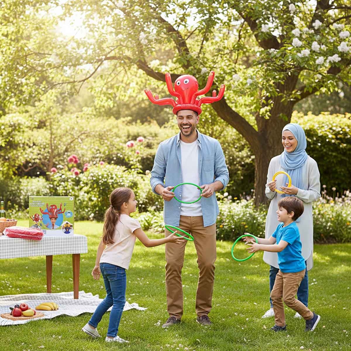 موشايا فاميلي لعبة رمي الحلقات على الأخطبوط القابل للنفخ للجنسين، عمر 3-4 سنوات