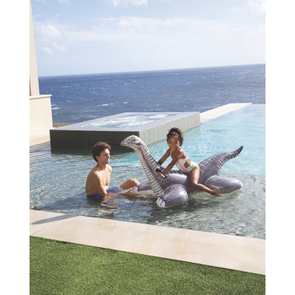 إنتكس عوامة برونتوسوروس قابلة للنفخ للركوب في المسبح، للجنسين، من عمر 3 إلى 4 سنوات