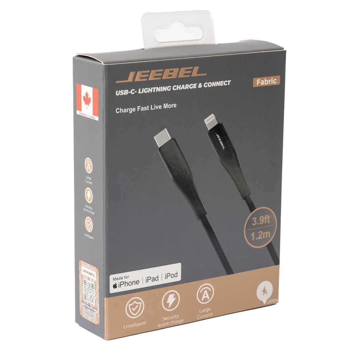 جيبل كابل USB-C إلى لايتنينغ مضفر بطول 1.2 متر باللون الأسود