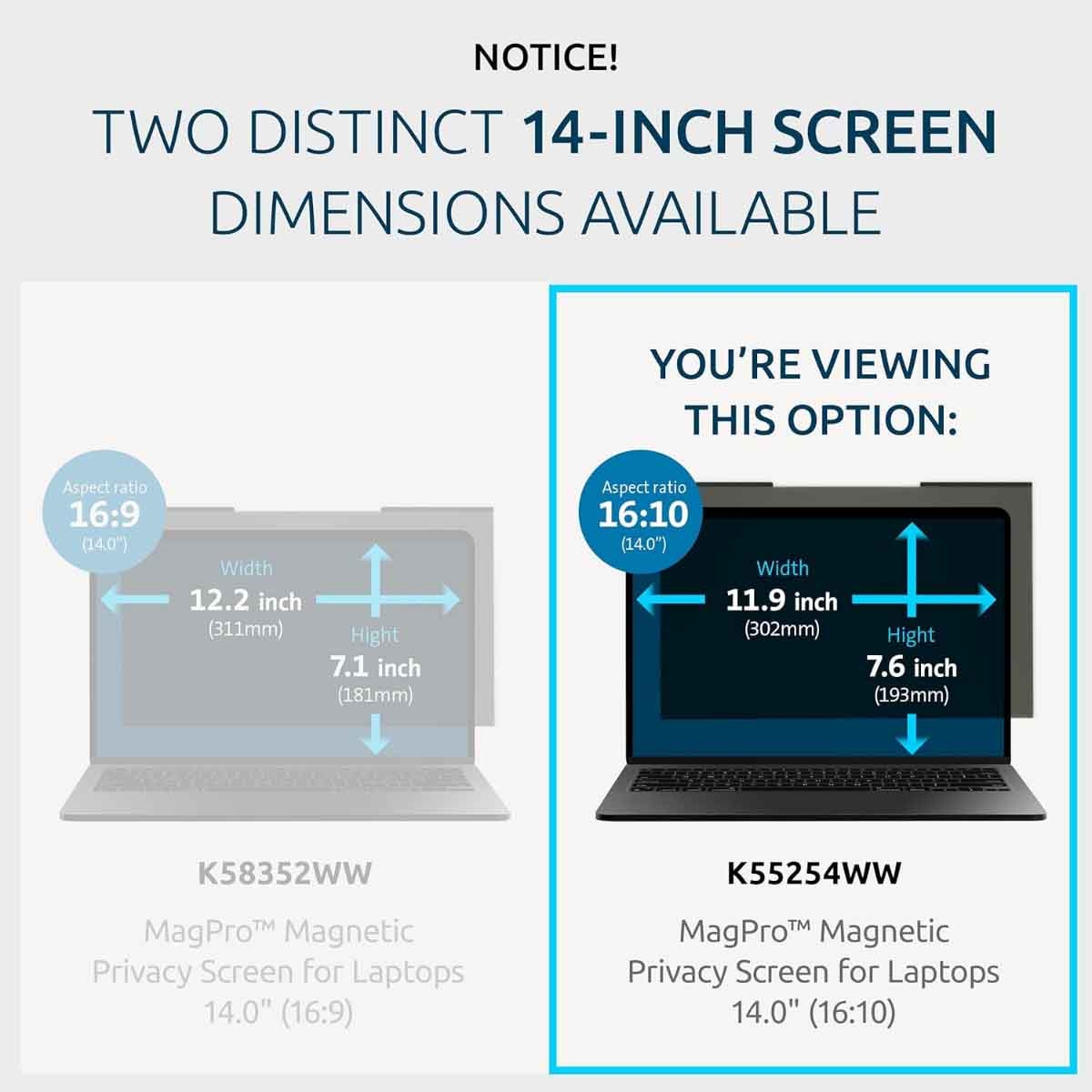 كينسينغتون فلتر خصوصية مغناطيسي MagPro مقاس 14 انش بنسبة عرض 16:10