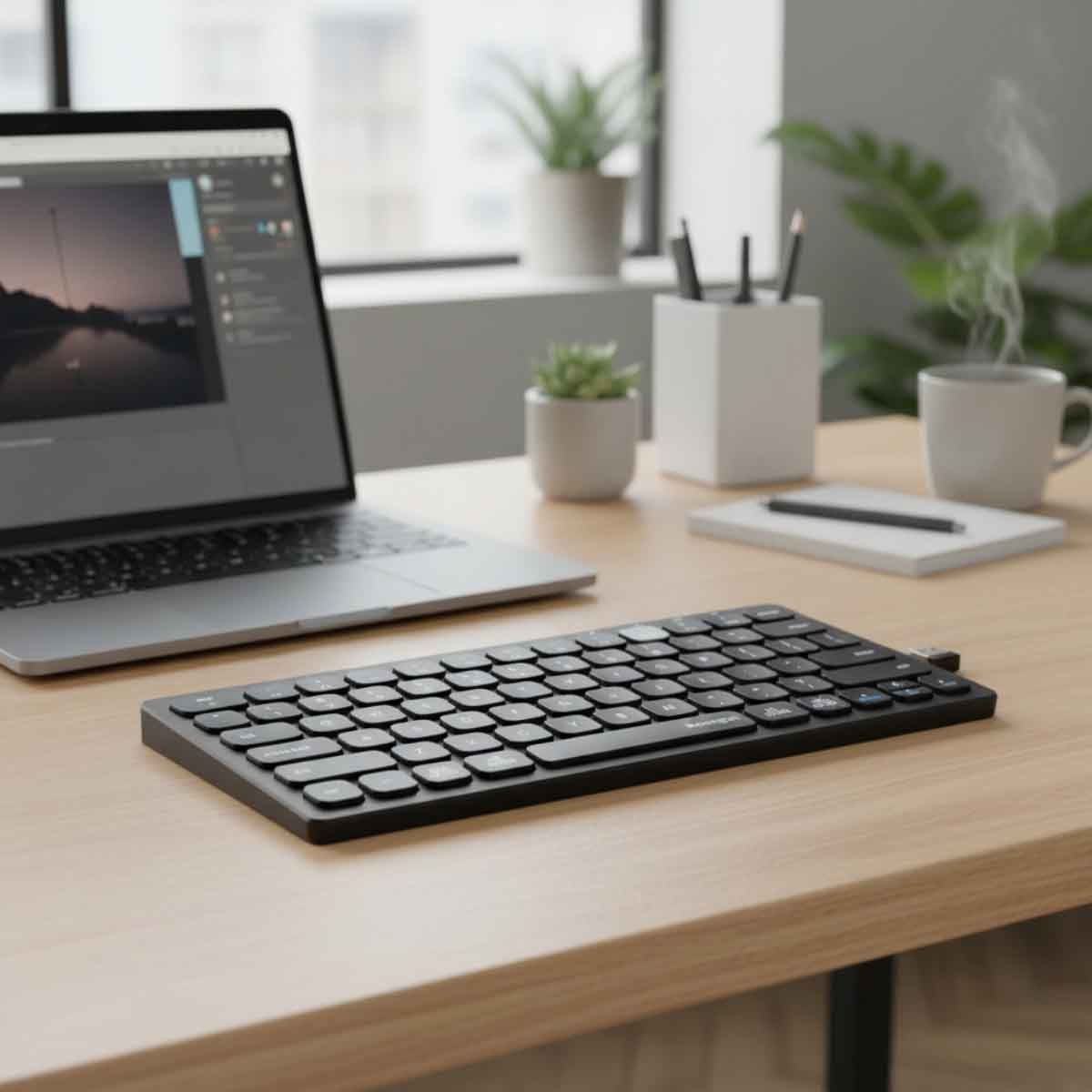 كينسينغتون لوحة مفاتيح لاسلكية مدمجة متعددة الأجهزة مزدوجة الاتصال أسود