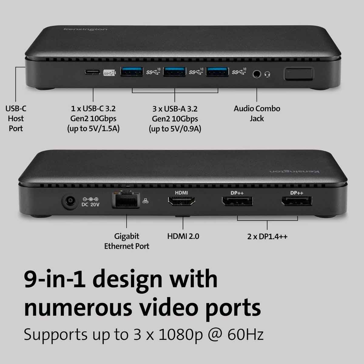 كينسينغتون قاعدة توصيل يو إس بي سي بسرعة 10 جيجابت ثلاثية العرض بدون تعريف إس دي 4839 بي