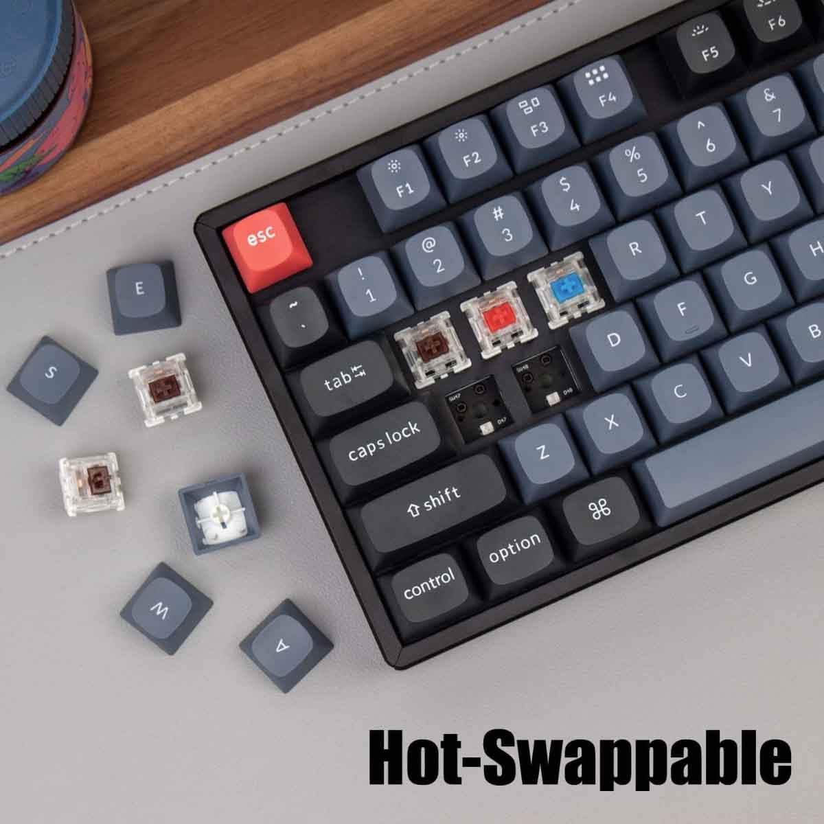 كايكرون K8 برو أسود لوحة مفاتيح ميكانيكية لاسلكية للألعاب بأزرار حمراء قابلة للتبديل وهيكل ألمنيوم مع إضاءة RGB