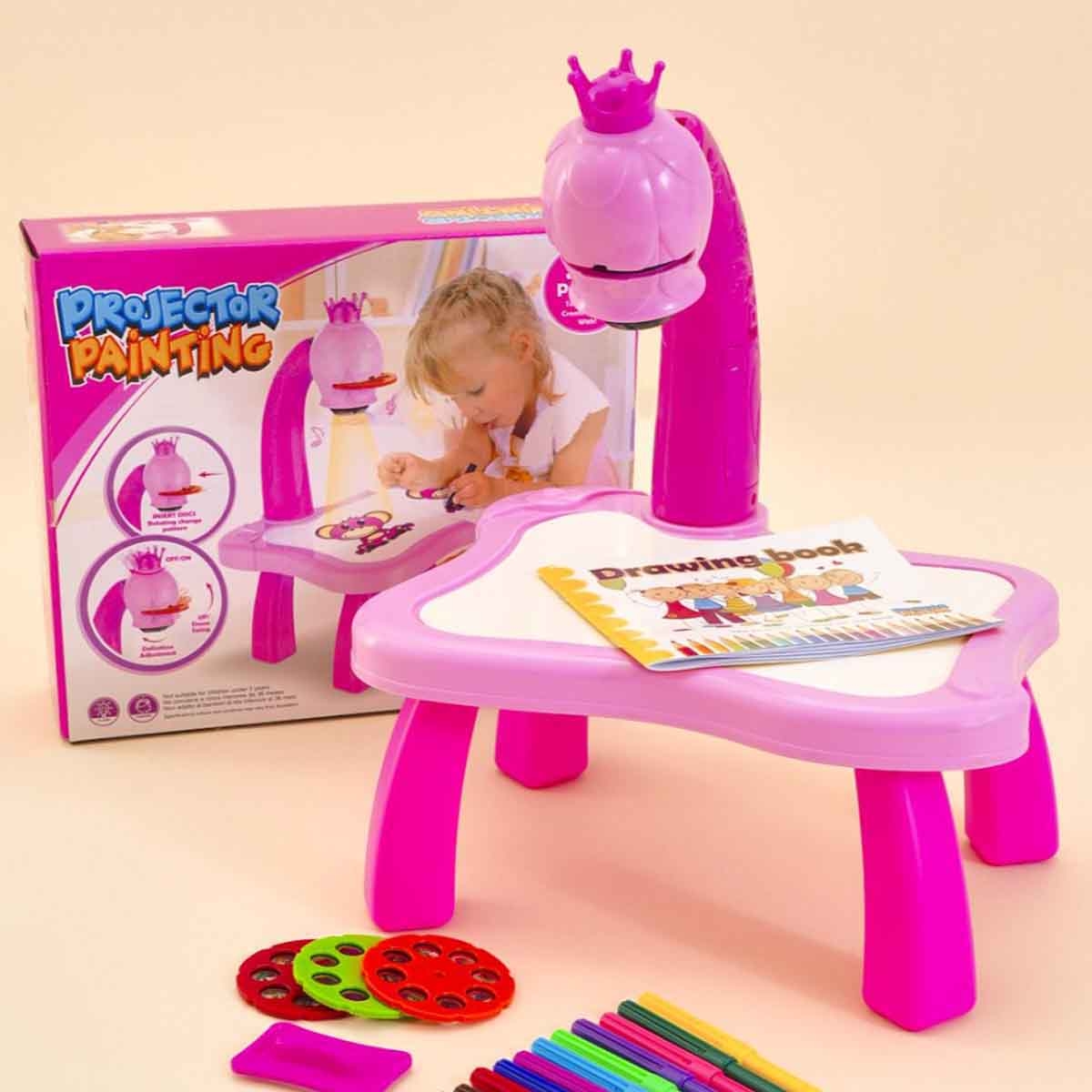 جينيريك لوح رسم ثلاثي الأبعاد مع جهاز عرض للأطفال باللون الوردي، للجنسين، 3-4 سنوات