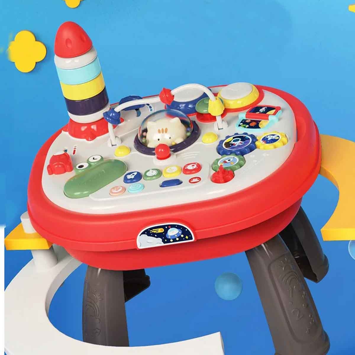 كيكي بيبي طاولة ألعاب متعددة الوظائف من جهتين بلون أحمر بتصميم مياو مياو للأطفال من عمر 0-2 سنة