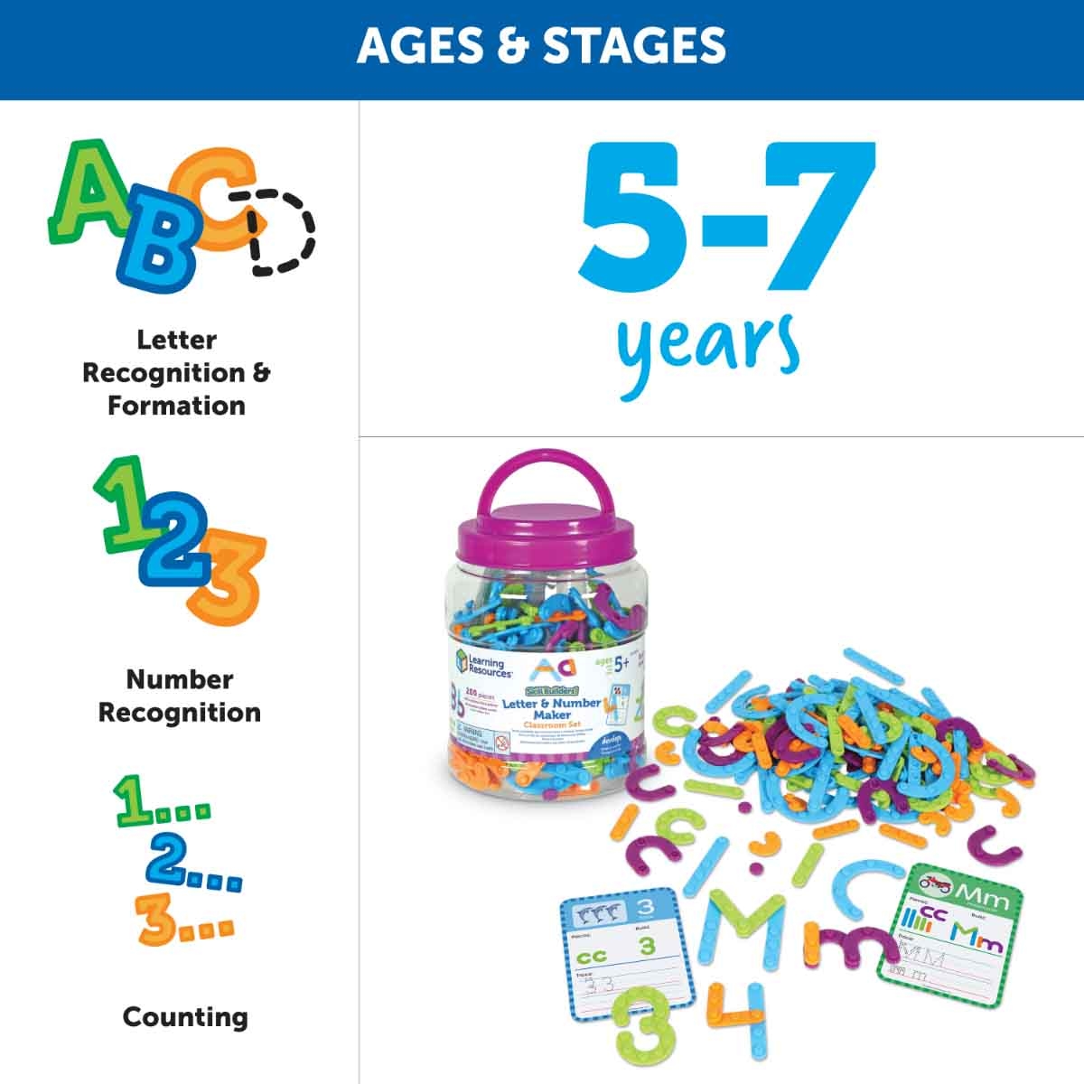 ليرننغ ريسورسز مجموعة صفية لصناعة الحروف والأرقام سكيل بيلدرز للجنسين، 5-7 سنوات