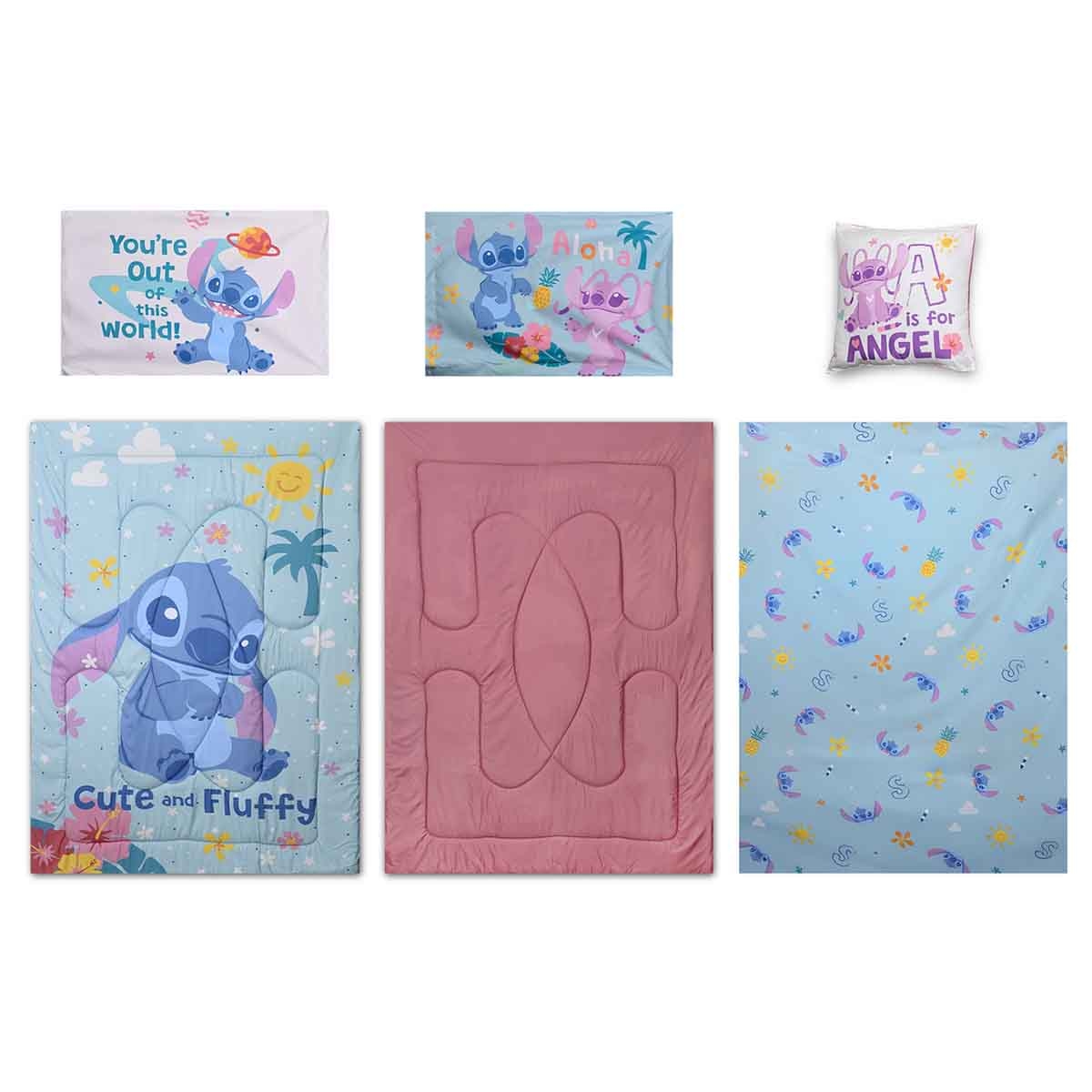 ليلو آند ستيتش طقم لحاف مكون من 5 قطع من ألياف دقيقة مفرشة باللون الأزرق مع غلاف بوليستر