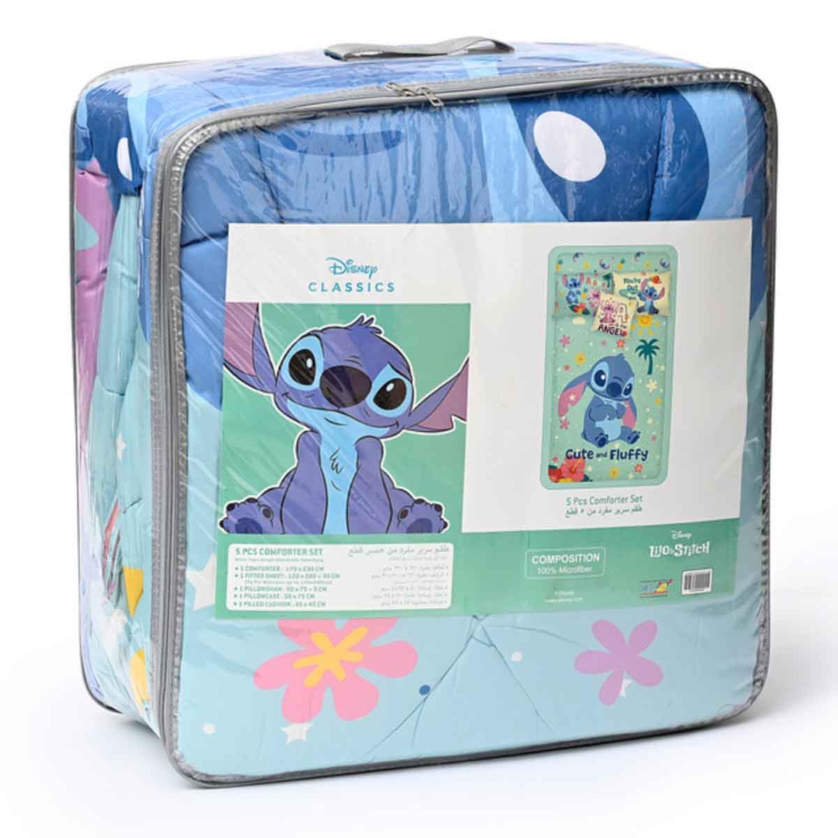 ليلو آند ستيتش طقم لحاف مكون من 5 قطع من ألياف دقيقة مفرشة باللون الأزرق مع غلاف بوليستر