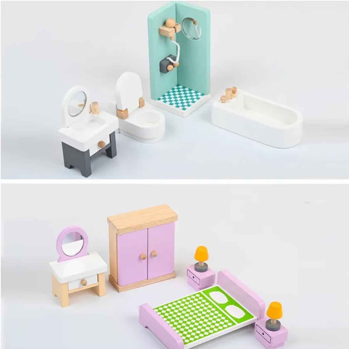 ليتل ستوري بيت دمى خشبي بطابقين مع أثاث واكسسوارات للبنات، 3–4 سنوات