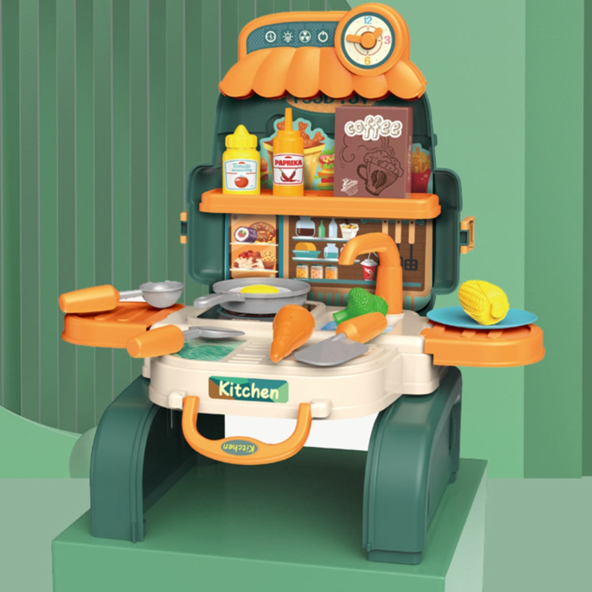 ليتل ستوري مجموعة لعب تقمص الأدوار طاهٍ/مطبخ/مطعم 3 في 1 على شكل حقيبة مدرسية للجنسين، 3-4 سنوات