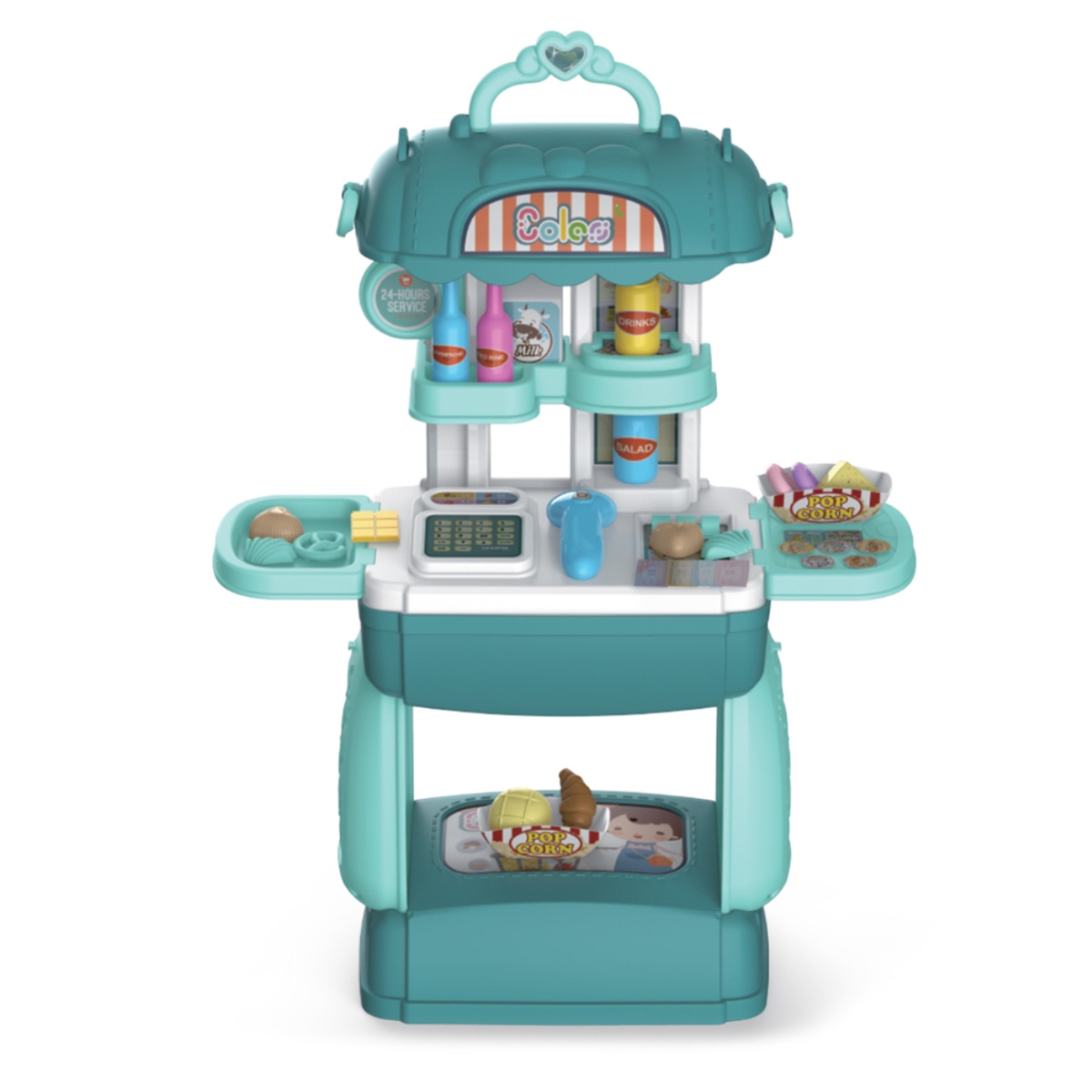 ليتل ستوري مجموعة لعب تقمص الأدوار بائع/سوبرماركت 3 في 1 على شكل حقيبة للجنسين، 3-4 سنوات