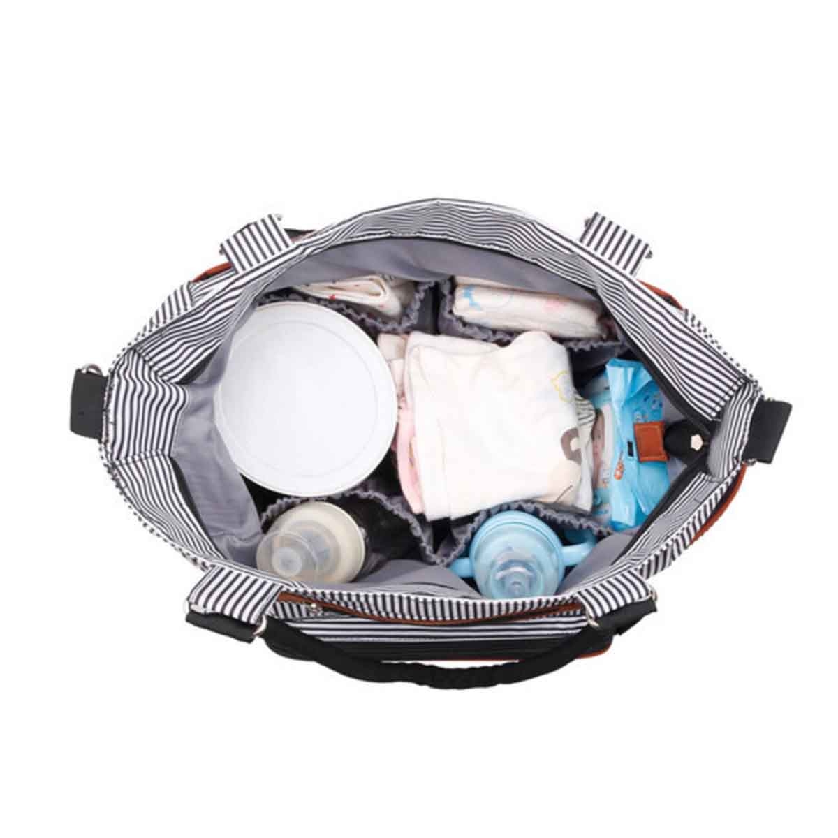 ليتل ستوري حقيبة حفاضات سوداء مع خطافات، مجموعة من 6