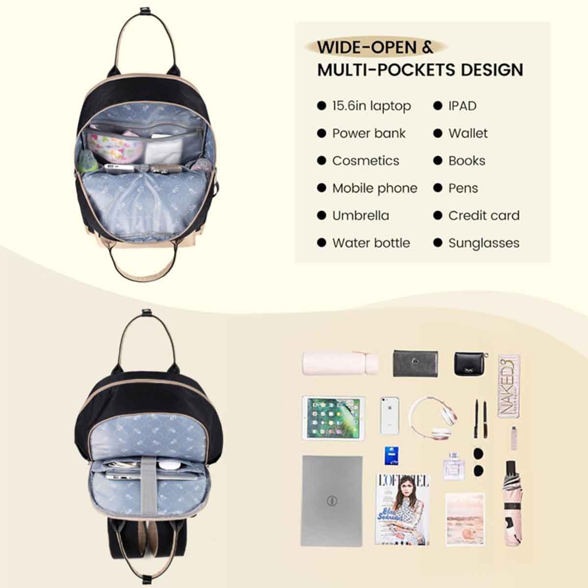 ليتل ستوري حقيبة حفاضات ظهر كينزي للسفر أسود للأم والأب